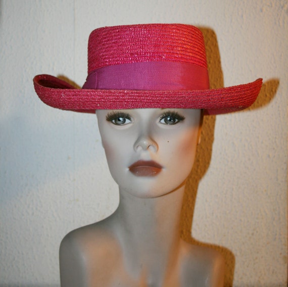 Straw Women's Sun Hat - fuchsia color - cocktail … - image 9