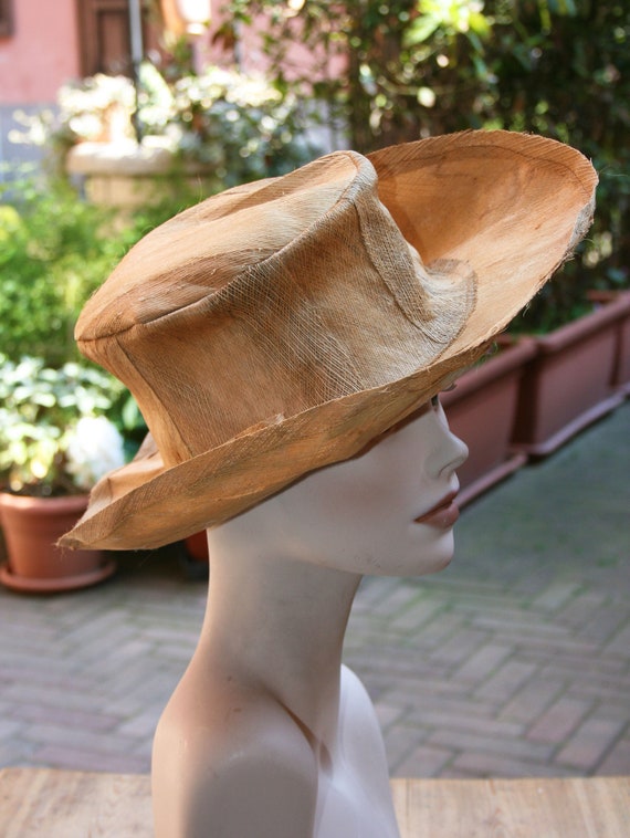 VINTAGE Cowboy Hat Solid Natural Straw 