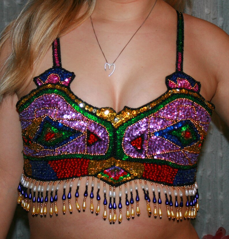Beautiful VINTAGE CORSET TOP beads and multicolored rhinestones vintage 85ssummer corsetGift for hersequin top