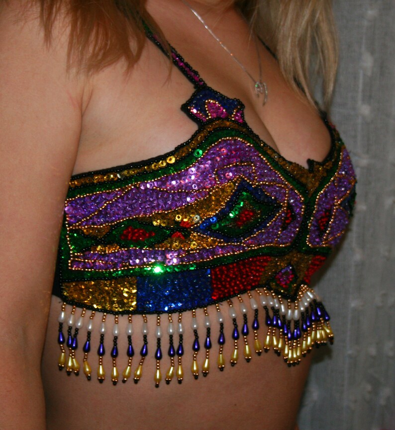 Beautiful VINTAGE CORSET TOP beads and multicolored rhinestones vintage 85ssummer corsetGift for hersequin top