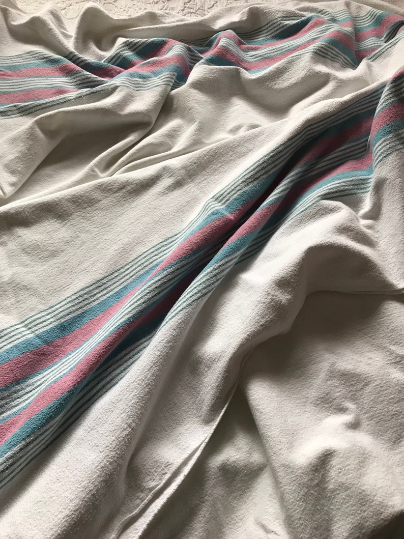 White Stripe Border Pink Texmade IBEX Queen Flannel BalmletSheet Blue