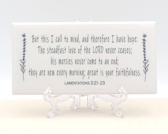 Bible Verse Ceramic Tile Sign Lamentations 3:21∶23 with Easel