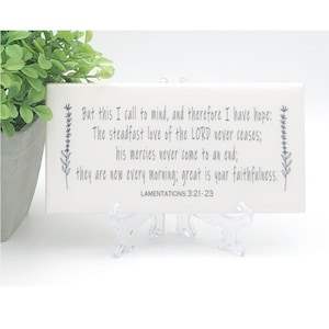 Bible Verse Ceramic Tile Sign Lamentations 3:21∶23 with Easel
