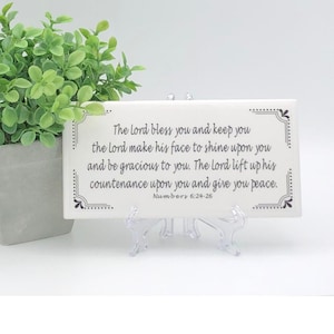 Numbers 6:24-26 - The Lord bless you - Ceramic Tile Sign - Bible Verse Blessing with Easel