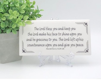 Numbers 6:24-26 - The Lord bless you - Ceramic Tile Sign - Bible Verse Blessing with Easel