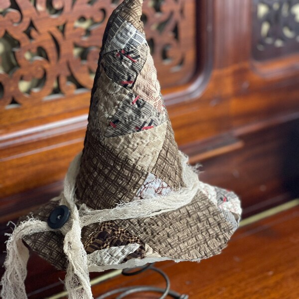 Vintage Quilt Witches Hat/ Scarecrow Hat