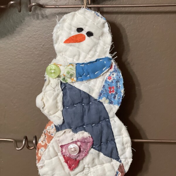 Vintage quilt snowman Christmas ornament