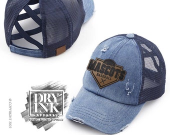 Custom Baseball Cap, Baseball Mom Hat, Leather Patch Ponytail Cap, Denim Hat, Mesh Hat for Ladies, Leather Baseball Caps for Women