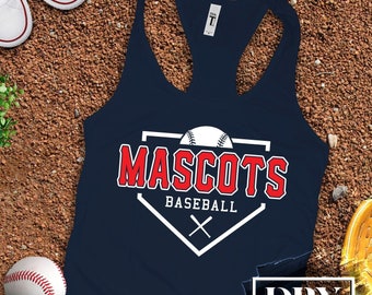 Custom Baseball Mom Tank: Glitter Team Mascot Racerback, Bella and Canvas Brand, BSBLL03202301