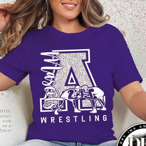 Custom Wrestling Tshirt, Wrestling Mom, Wrestling Tshirt for her, Glitter Wrestling with Team Name, WR01252301
