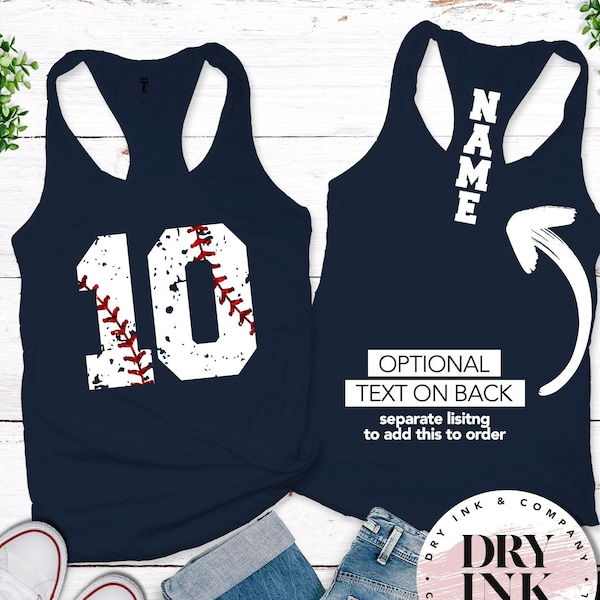 Custom Baseball Tanks, Personalized Glitter Vintage Baseball Number on Ladies Tank, Baseball Mom, Personalized Softball, FRONT DESIGN ONLY