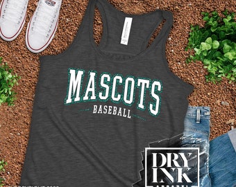Custom Baseball Mom Tank: Glitter Team Name Racerback, Bella and Canvas, Flowy, Women's Fit