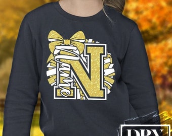 Custom Cheer Sweatshirt Youth, Cheer Era, Oversized Letter with Cheer Pom, Cheerleader Gift, Cheer Camp, Cheer Competition, Cheer Bulk Order