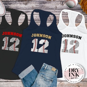 Custom Baseball Tanks, Personalized Baseball Tank with Name and Number, Baseball Bling, Softball Bling, Baseball Shirt, Bling Mom Shirt