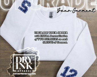 Upgrade, Add (2) Numbers for each Sleeve, This listing is for an ADD-ON to an Apparel Order, Not for purchase by itself