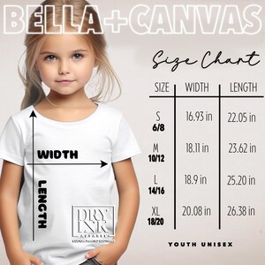 BELLA CANVAS 3001y TSHIRT SIZE CHART
