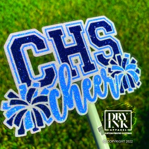 Custom Cheer Stickers, Personalized Glitter Decal Stickers with School Initials and Pom Poms, Glitter Water Bottle Decals, Tumbler Decals