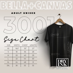 BELLA CANVAS 3001 TSHIRT SIZE CHART