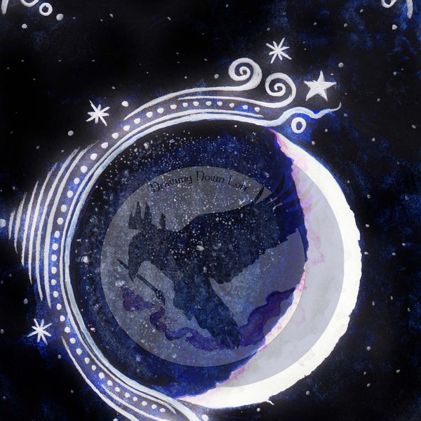Moon Phase Open Edition Print set: New Moon Full Moon Crescent Moon Celestial Wicca Goddess Lunar Art