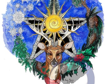 Yule Pentacle Pagan Wiccan Witch Greeting Card/Postcard