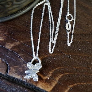 Tiny Sterling Silver Artisan Made Butterfly Charm Hung On Dainty Italian Sterling Silver Cable Chain - Hallmarked 925