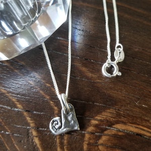 Tiny Sterling Silver Artisan Made Cut-out Spiral Heart Charm & 18&quot; Dainty Italian Sterling Silver Curb Chain - Hallmarked 925