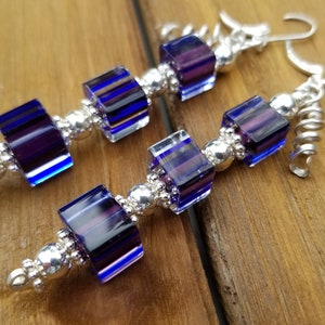 Vintage Glass Cane Bead & Sterling Silver Earrings w/Sterling Lever Back Ear Wires
