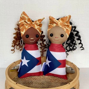 Flag Doll - Puerto Rico (Brown or Tan) Latin Latina Dolls, Caribbean Dolls. Hispanic Dolls