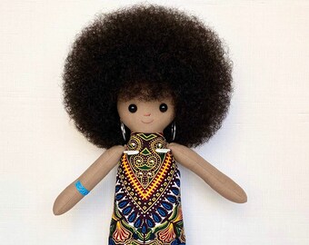 Black Doll. Big Afro Hair. African American Doll. Dashiki.