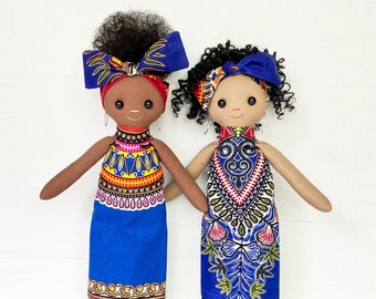 Black Doll(Brown or Tan skin)/African American Doll/Dashiki/Afro Doll