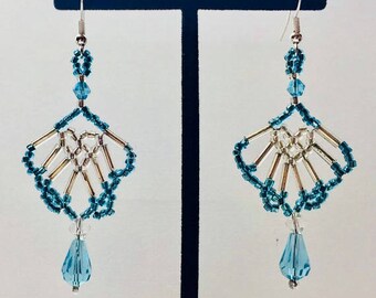 Aqua Beaded Fan w/ Teardrop Earrings