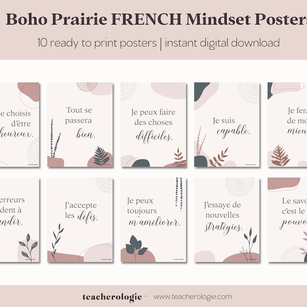 French Mindset Posters | Classroom Decor | Boho Prairie