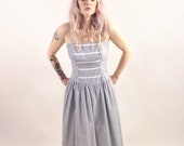 SALE Vintage Gunne Sax Inspired Women 39 s Blue Floral pattern White Trim Summer dress Handmade Prairie Dress
