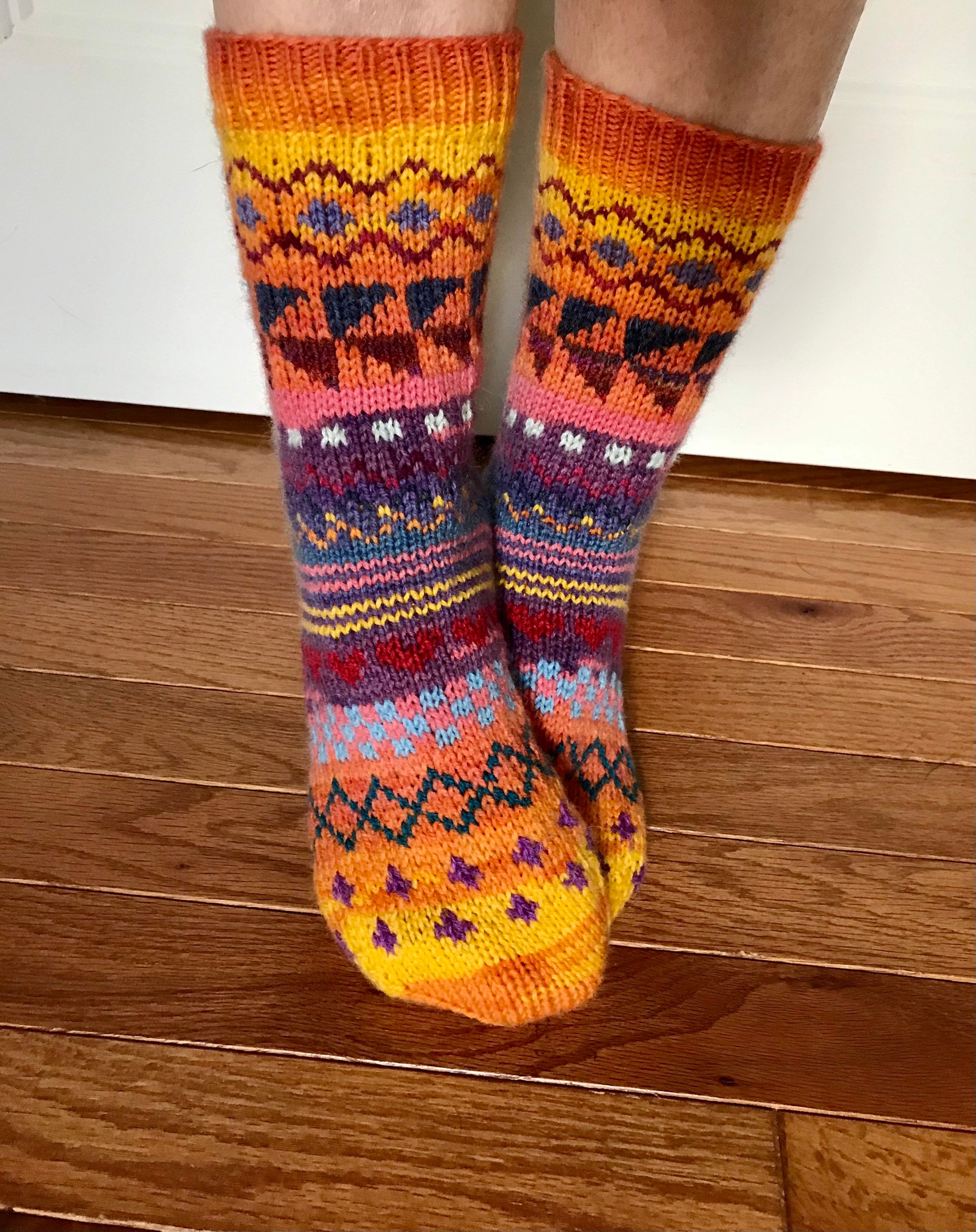 Hand Knit Rainbow Fair Isle Socks Etsy