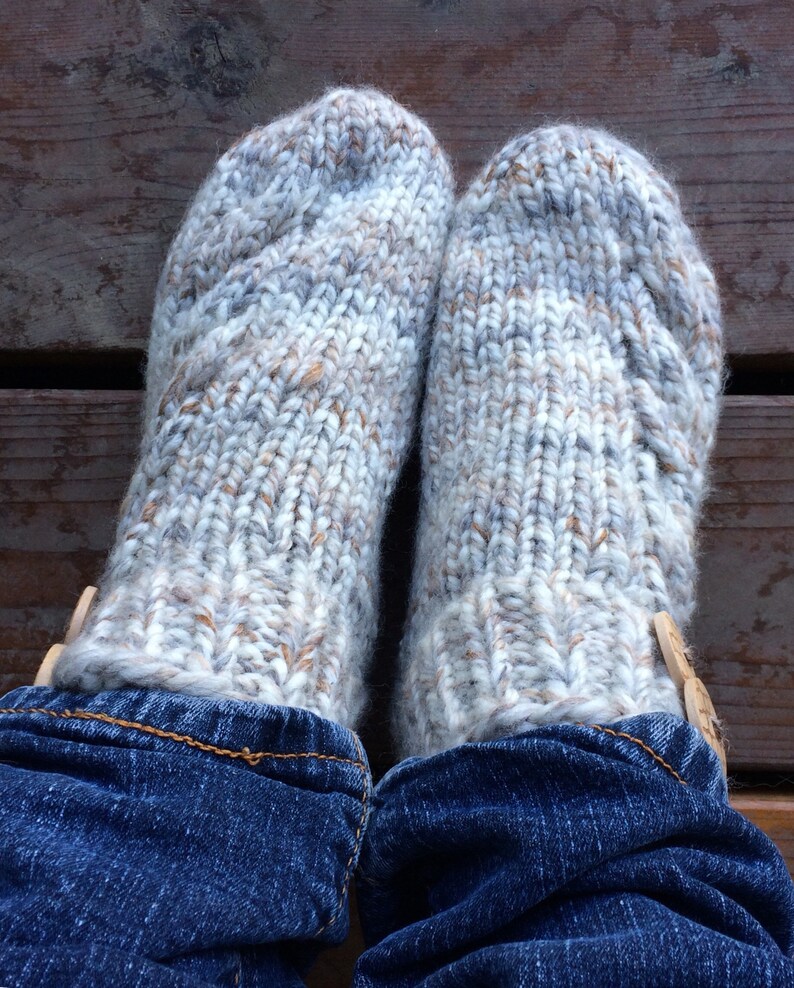 Chunky Knit Wool Womens Slipper Socks with a Cable Twist. Etsy