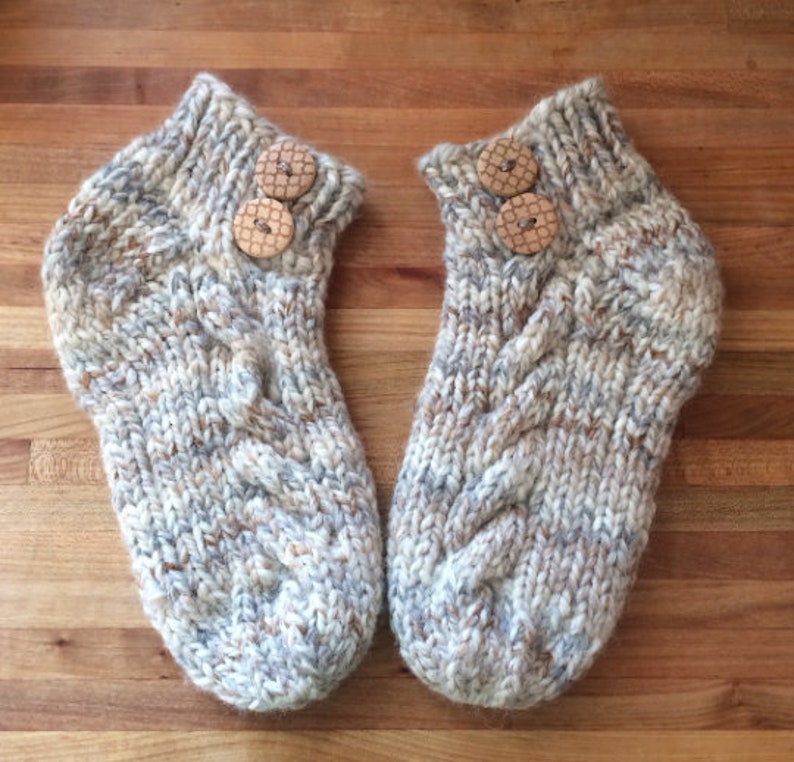 Chunky Knit Wool Womens Slipper Socks with a Cable Twist. Etsy