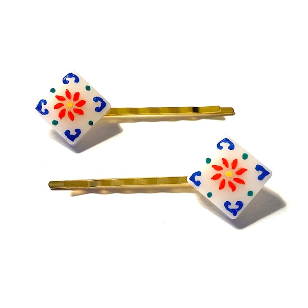 Hand Painted Mini Mexican Tile Bobby Pins