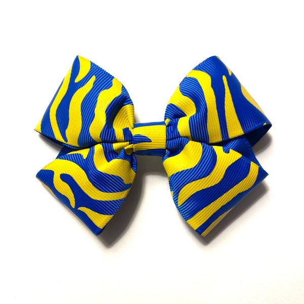 Yellow & Blue Striped Hair Bow