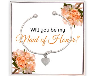 Maid of Honor, Will you be my Bridesmaid Proposal, Personalized Initial Bridesmaid Gift Box, Tie the Knot Bracelet, Bridesmaid Proposal,