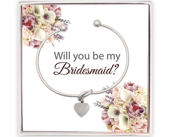¿Serás mi propuesta de dama de honor?, Caja de regalo personalizada con inicial para dama de honor, Pulsera con nudo, Propuesta de dama de honor, Regalo para dama de honor