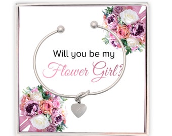 Flower Girl, Will you be my Bridesmaid Proposal, Personalized Initial Bridesmaid Gift Box, Tie the Knot Bracelet, Bridesmaid Proposal