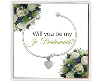 Dama de honor junior, Propuesta de dama de honor, Caja de regalo personalizada con inicial para dama de honor, Pulsera "Ata el nudo", Propuesta de dama de honor,
