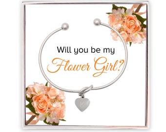 Flower Girl, Will you be my Bridesmaid Proposal, Personalized Initial Bridesmaid Gift Box, Tie the Knot Bracelet, Bridesmaid Proposal