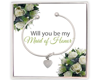 Maid of Honor, Will you be my Bridesmaid Proposal, Personalized Initial Bridesmaid Gift Box, Tie the Knot Bracelet, Bridesmaid Proposal,