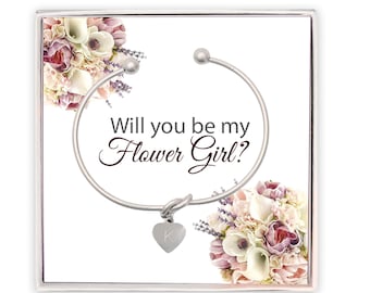 Flower Girl, Will you be my Bridesmaid Proposal, Personalized Initial Bridesmaid Gift Box, Tie the Knot Bracelet, Bridesmaid Proposal