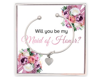 Maid of Honor, Will you be my Bridesmaid Proposal, Personalized Initial Bridesmaid Gift Box, Tie the Knot Bracelet, Bridesmaid Proposal,