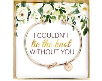 Personalized Initial Bracelet, Bridesmaid Bracelet, Bridesmaid Gift, Tie the Knot Bracelet, Love Knot Bangle, Bridesmaid Proposal, Weddings