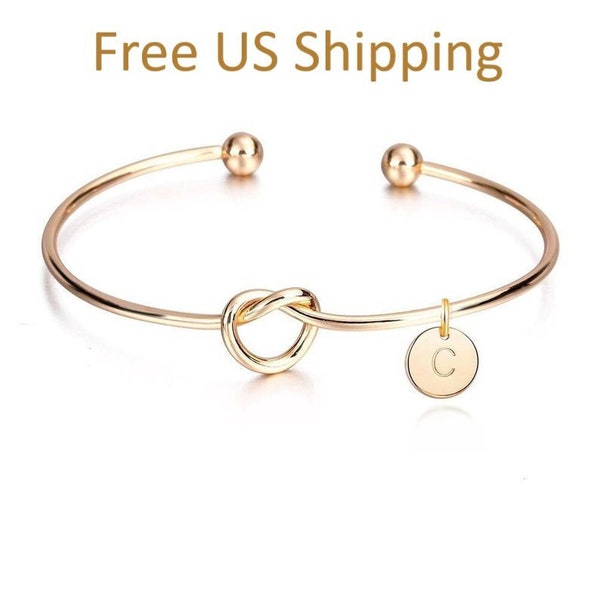 Regalo personalizado de dama de honor, pulsera inicial personalizada, pulsera de dama de honor, pulsera de corbata del nudo, brazalete de dama de honor, pulsera de amistad