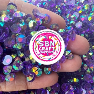 BULK 4oz. Plum Purple Transparent AB Flatback Resin Rhinestone Mixed Size Perfect Snow Globe Tumblers Nail Art Non-hotfix