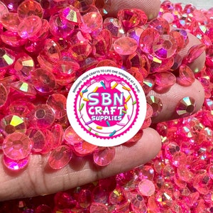 BULK 4oz. Raspberry Pink Transparent AB Flatback Resin Rhinestone Mixed Size Perfect Snow Globe Tumblers Nail Art Non-hotfix